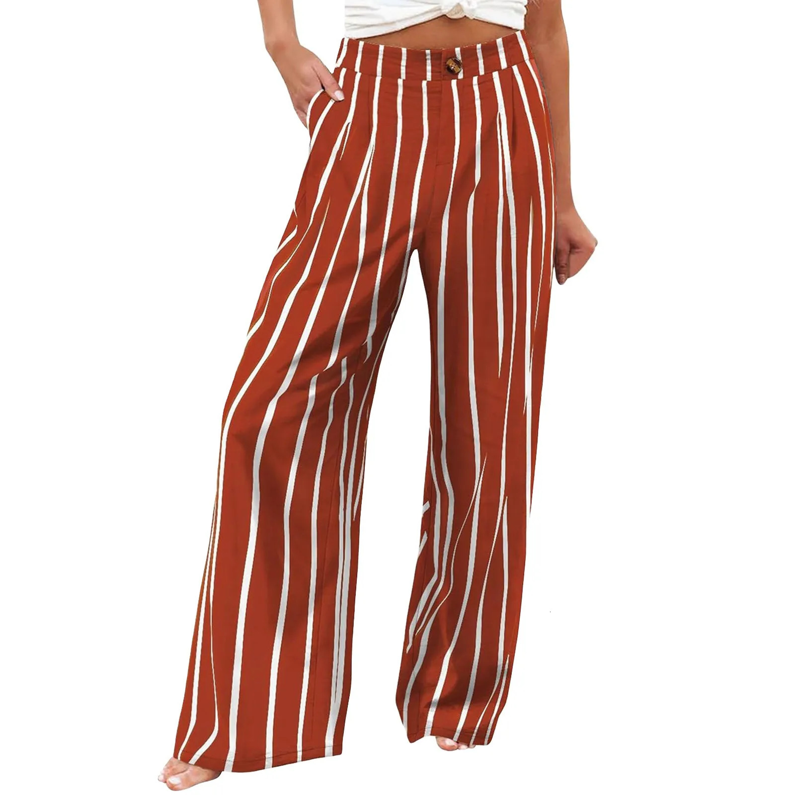 Stripe Women Pants High Waist Loose Wide Leg Pants Women Casual Straight Trousers Women Fashion High Street Suit Womens Pants 250603