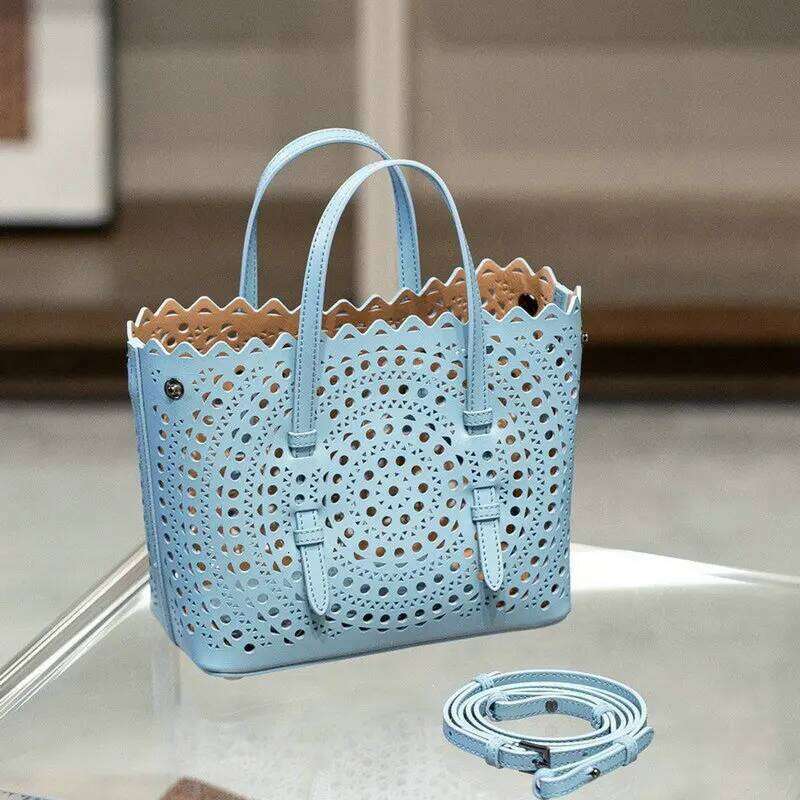 Brand Designer High Quality Mini Cowhide Shoulder Handbags 2025 Hollow Fashion Large Capacity Genuine Leather Bucket Bag 250603