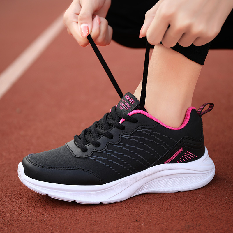 Black Sneakers For Women Spring New Lightweight Non Slip Soft Sole Leather Casual Casual Shoes Travel Running Shoes Ddmysaturn