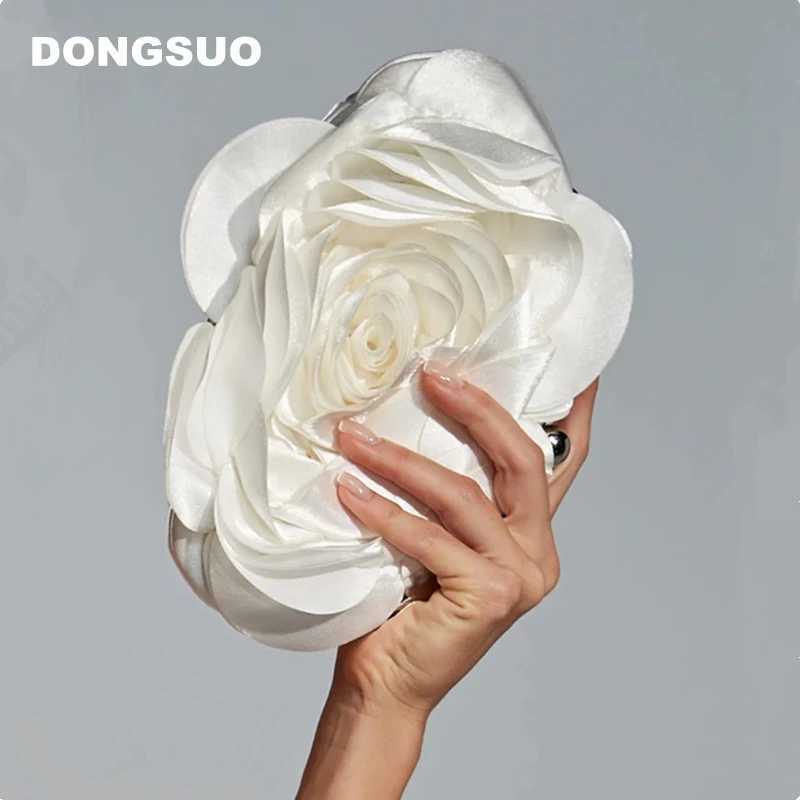 Satin rose Evening clutch Bag Designer Dinner Party Wedding flower Purse white black purple red color Z250603