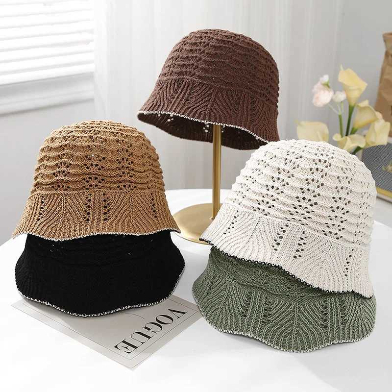 Bucket Hat Women Spring Summer Hats For Women Knitted Hollow Sunshade Sun Hat Fashion Cap Female Casual W250602
