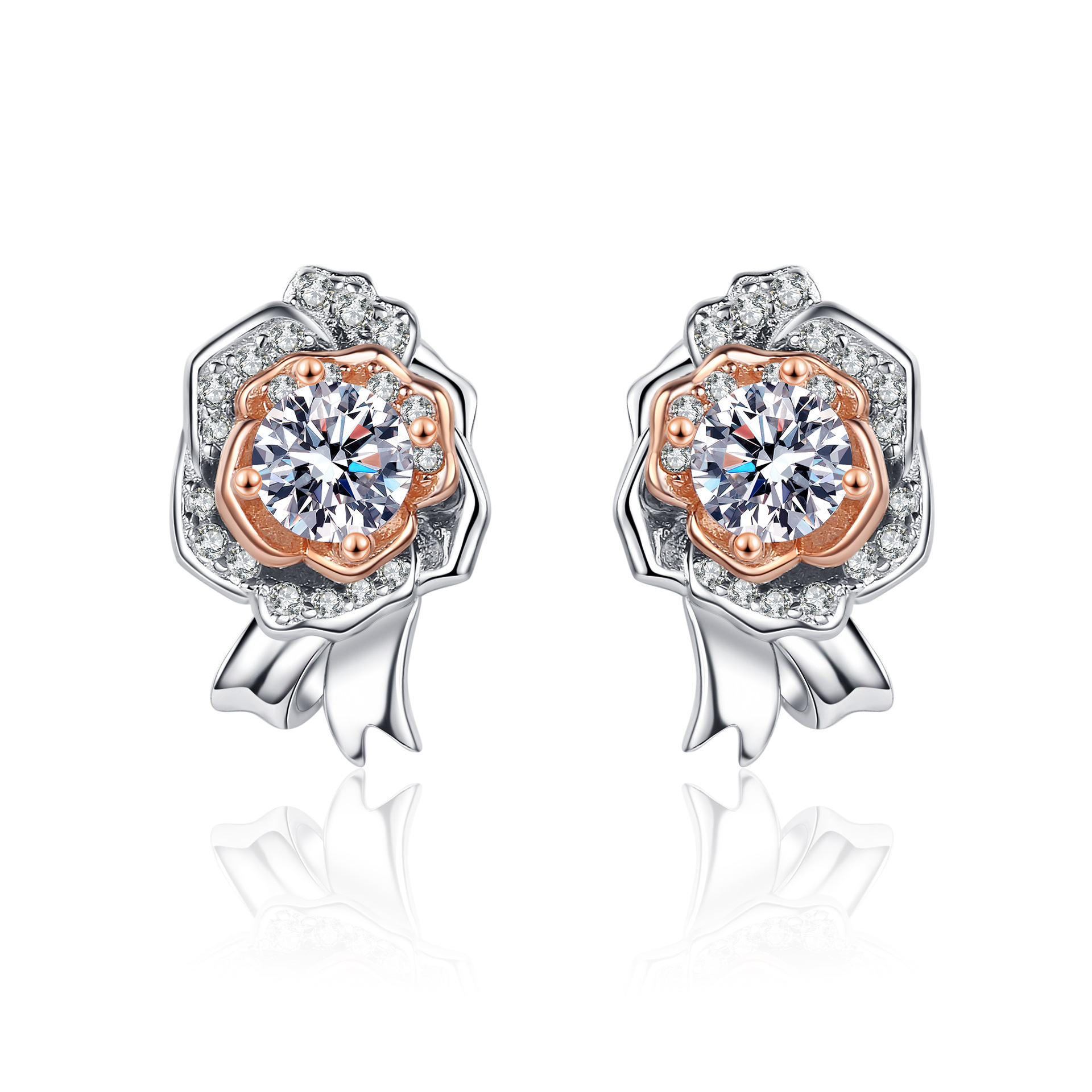 S925 Silver Rose Earrings with Moissanite Stone, Elegant Cold Style Jewelry, Perfect for Daily Wear, Simulated Diamond, Chic Design, Wholesale Availab