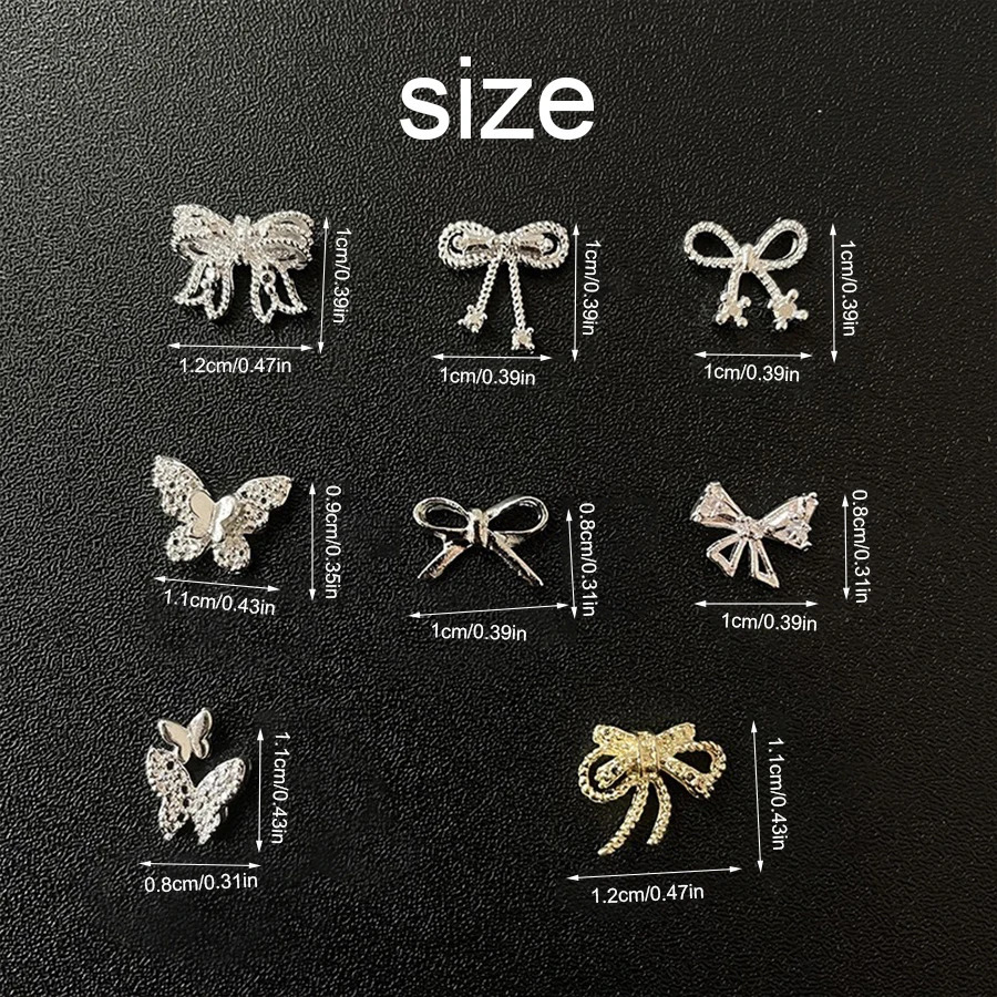 100Pcs/Pack 3D Alloy Bow Nail Charms Butterfly Nail Art Charms Cute Bow Charms For Nail Bowknot Butterfly 250528
