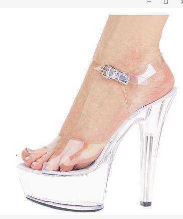 Super High Heels Sexy Super High Heels 15Cm Stiletto Waterproof Platform Sandals Transparent Crystal Wedding Shoes Platform High Heels