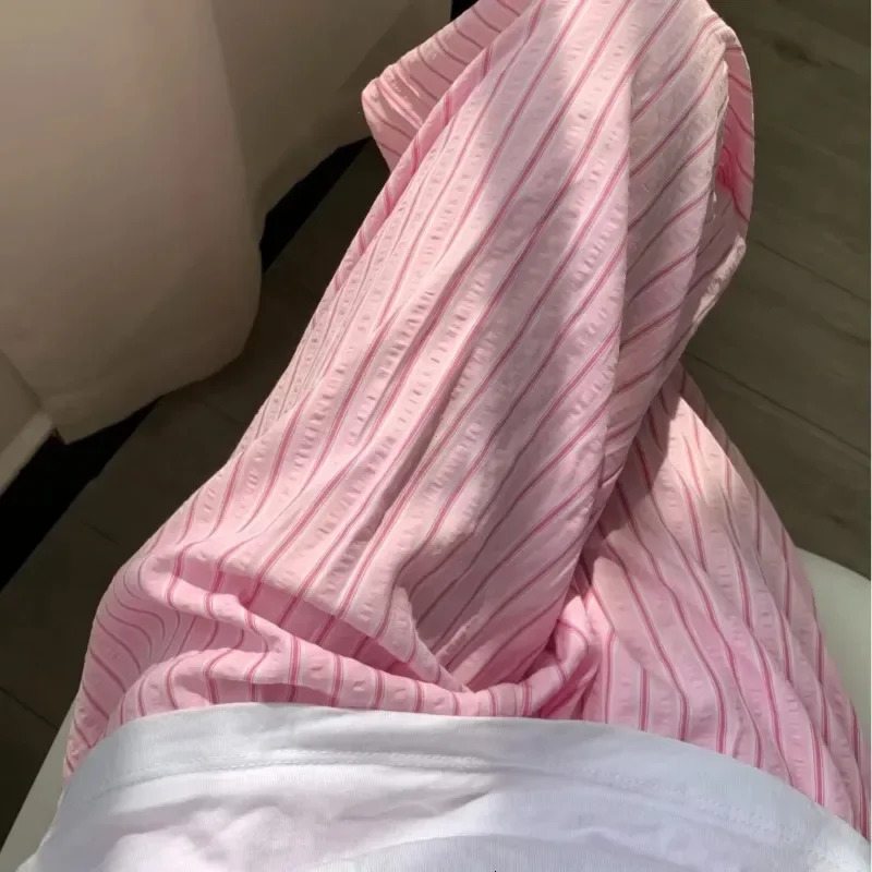 Korean Casual Striped Drawstring Straight Pant Y2k Women Loose Holiday Pants Perppy Sweet Pink High Waist Office Trousers 250603