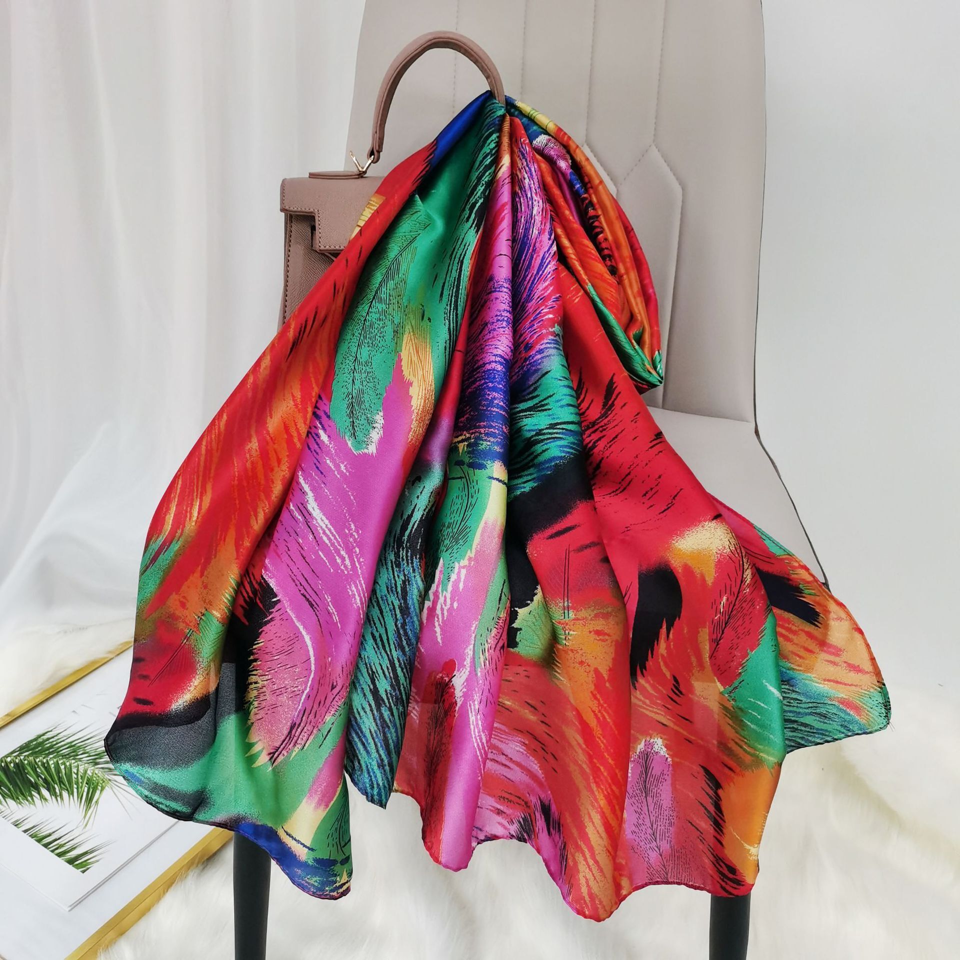 Autumn Winter Faux Silk Long Light Luxury Versatile New for Women Lightweight Travel Shawl Bag Tie Scarf