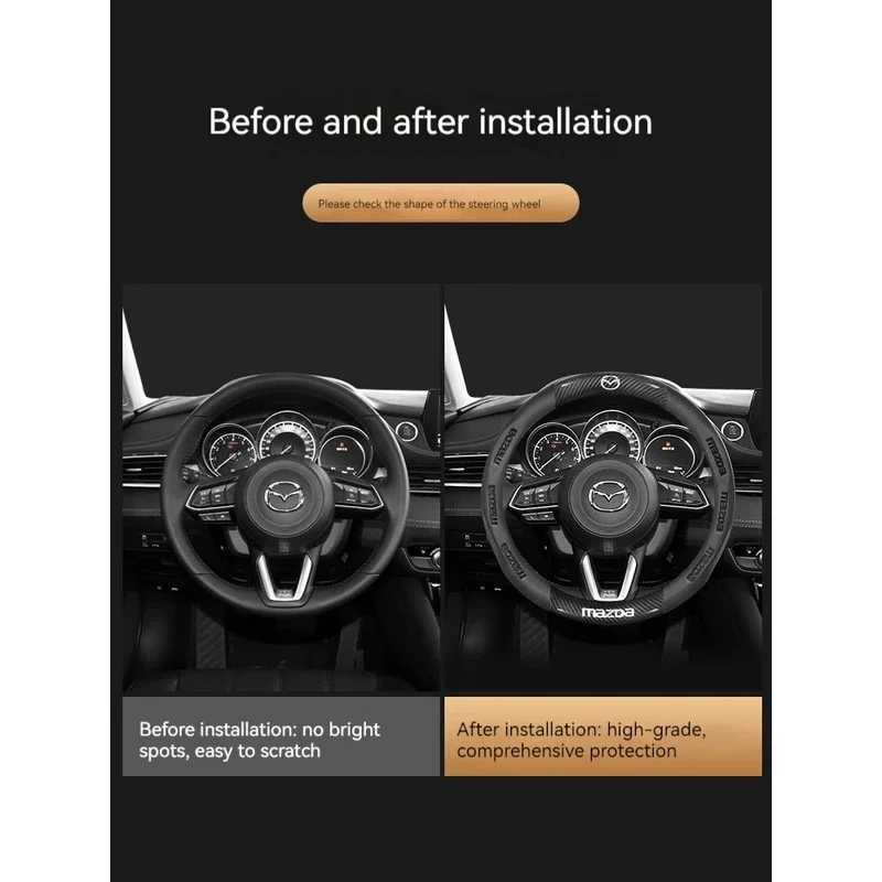 For Mazda 3 5 6 SKYACTIV Axela Atenza CX30 CX5 CX8 CX9 MX5 RX8 RX7 BT50 Carbon fiber Leathe Car Steering Wheel Cover Accessories R250603