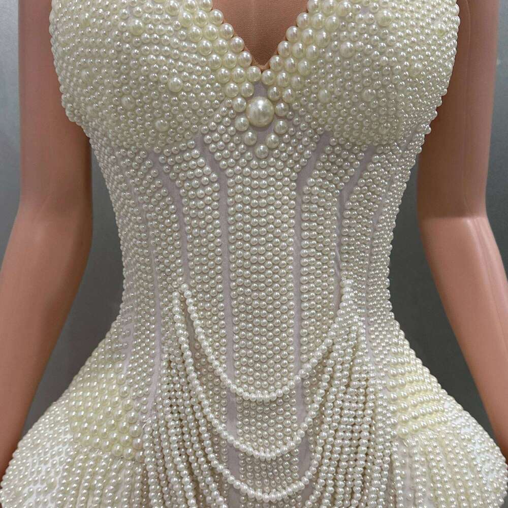 Pearls Beading Sexy Halter Backless Bodysuit Evening Party Performance Costume Bar Nightclub Singer Dancer Stage Wear