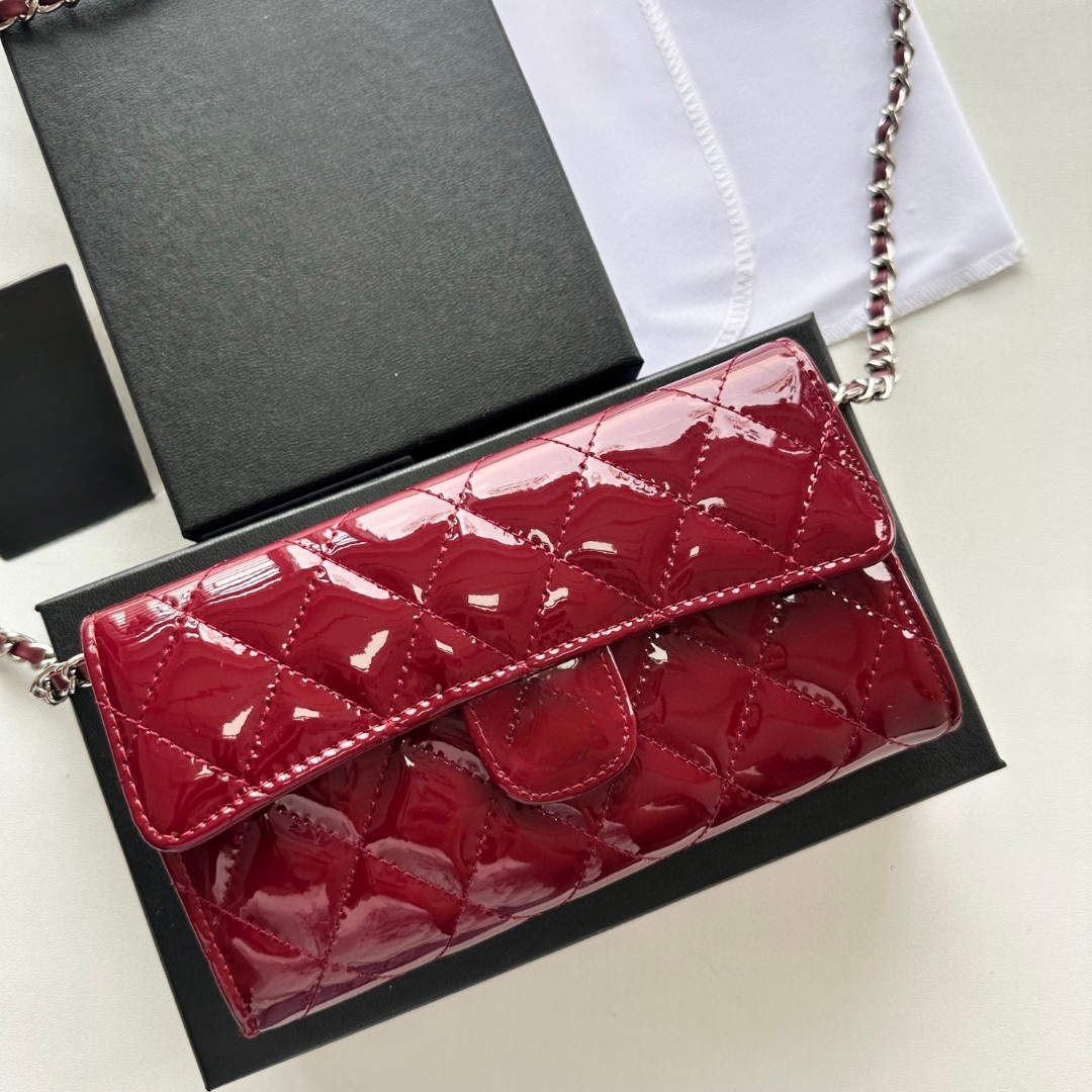 Real Patent Leather Wallets With Chain Belt Clutch Bags Women Designer Evening Party Bag Classic Plaid Crossbody Small Shoulder Bag Fashion Purses And Handbags 3208