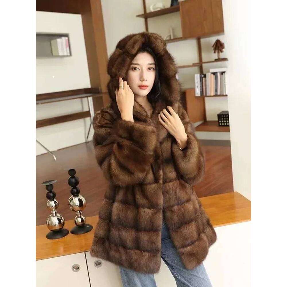 2025New Faux Coat, Long Overcoat with Hood for Women Winter Warm Hoodie Outerwear Plush Jacket Artificial Fur Coat