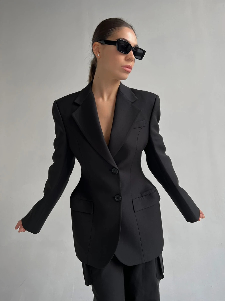 Bornladies Womens Autumn Winter Slim Waist Chic Blazer Coats Office Ladies Double Breasted Fashion Suits Jacket Women Clothing 250530