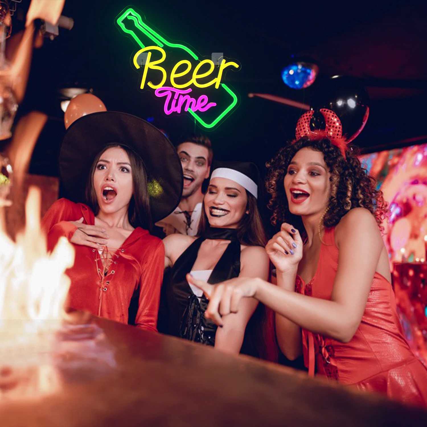 Beer Time LED Neon Sign Shop Bar Restaurant Hotel Decorative Light Neon Bedroom Wall Kitchen Personalized Decor Night Light USB XJ250602