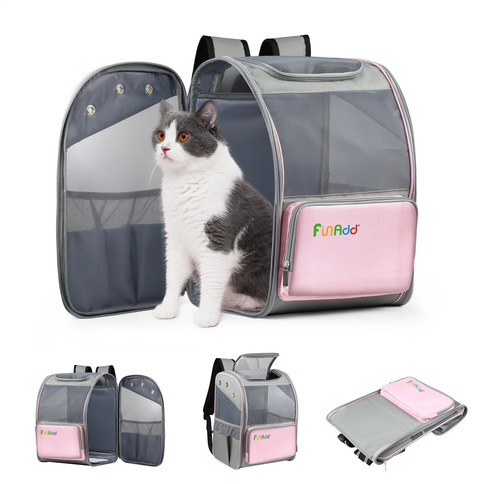 FUNADD 42x31x29cm Fold Breathable Pet Backpack Outdoor Shoulders Portable Cat Bag Collapsible Travel Cat Bag 250526