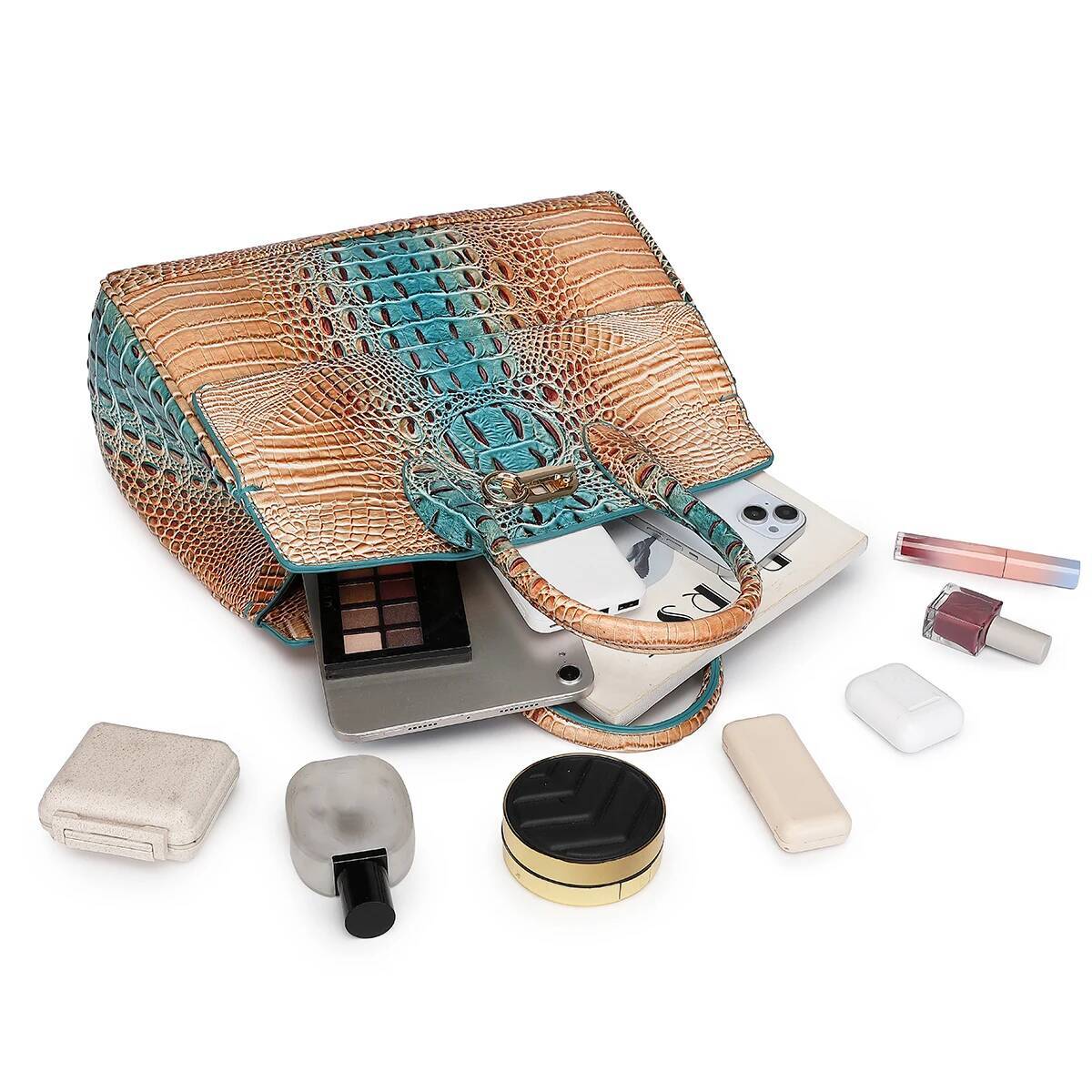 2025 New Crocodile Pattern Handbag Wallet Set Designer Multi functional Retro Top Handle Crossbody Bag Business Handbag Business Card Holder 2