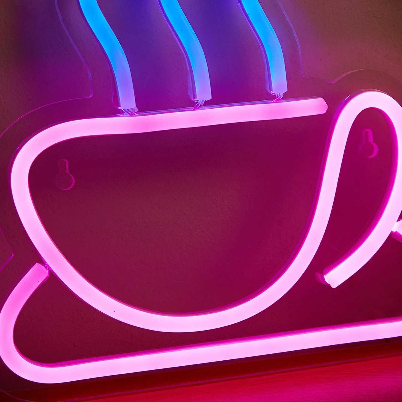 Chi-buy LED Neon Coffee Cup USB Powered Neon Signs Night Light 3D Wall Art Game Room Bedroom Living Room Decor Lamp Signs XJ250602