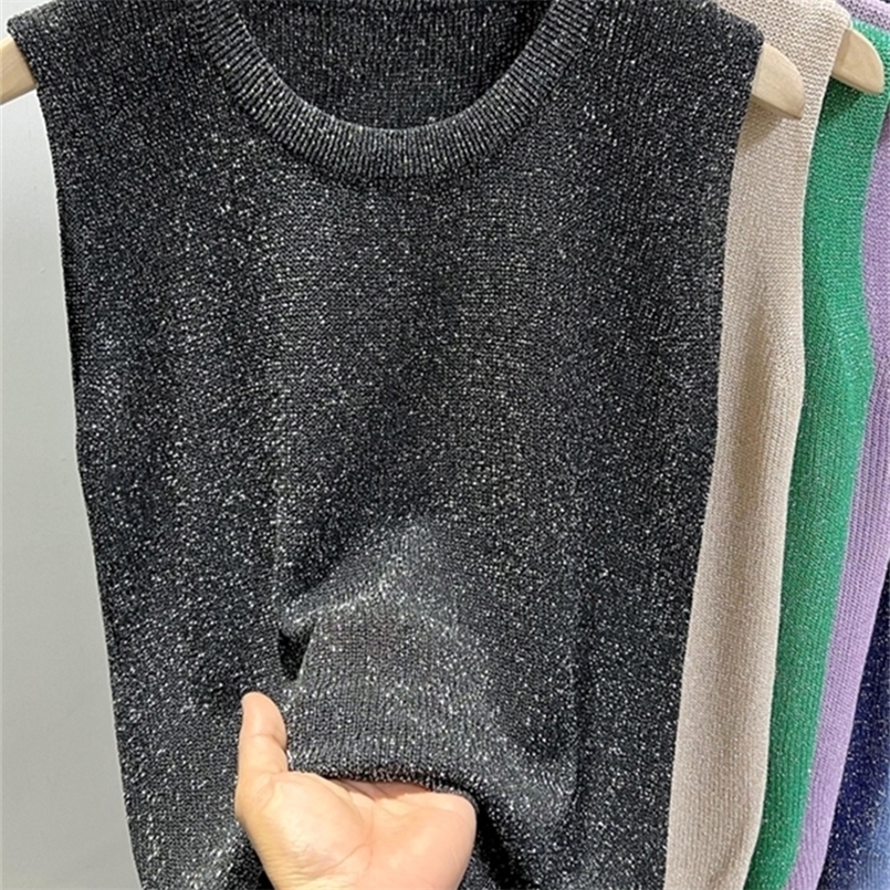 Summer Women Knitted Green Tank Tops Women Thin Tops Basic Casual Tank Tops O-neck Tees Sleeveless Tops For Women 250519CJ