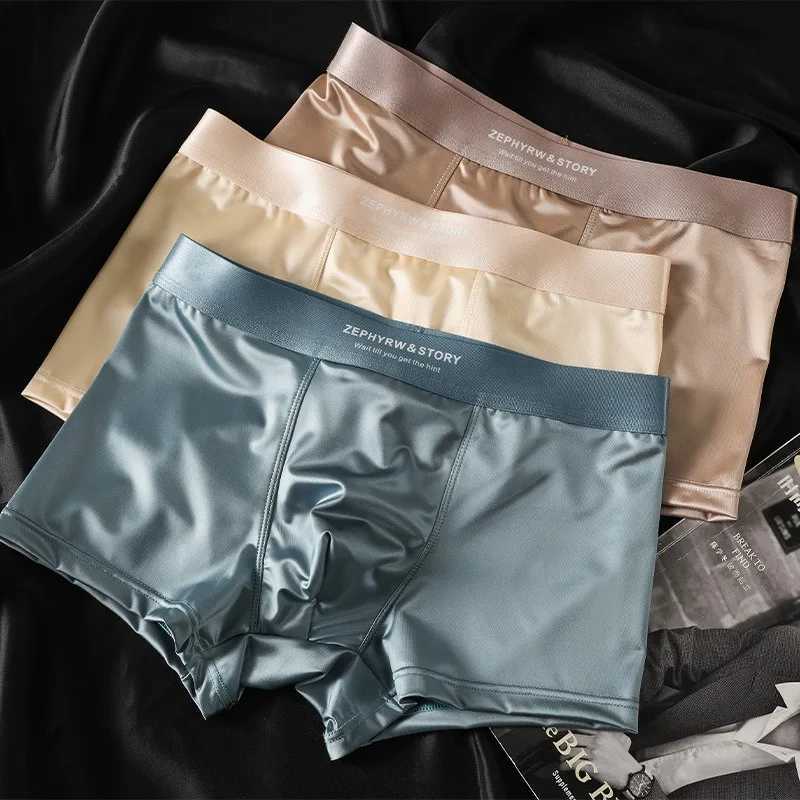3Pcs Luxury Ice Silk Satin-like Mens Underpants Man Underwear Smooth Cool Solid Breathable Boxer Shorts W250603
