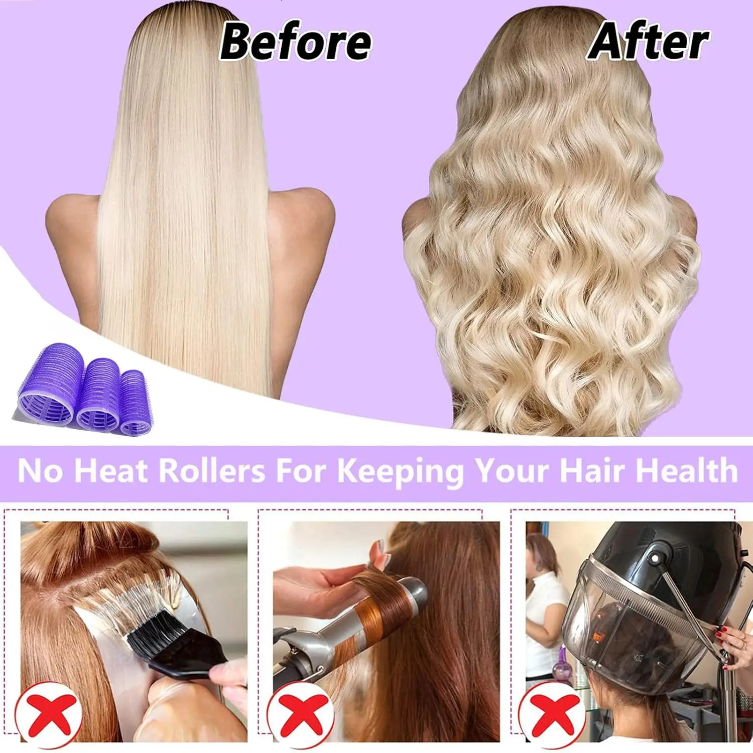 18pcs Heatless Hair Rollers Set with Clips Comb - Self Grip Rollers for Curls 3 Sizes 3.6/5.0/6.0cm - Salon Trave 250603