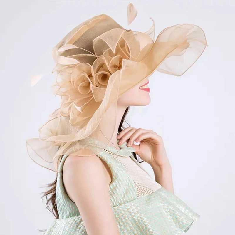 Womens Sheer Organza Wedding Hat with Wide Brim Veil - Elegant Kentucky Derby Church Hat for Bride Mother of Groom Formal Party W250602