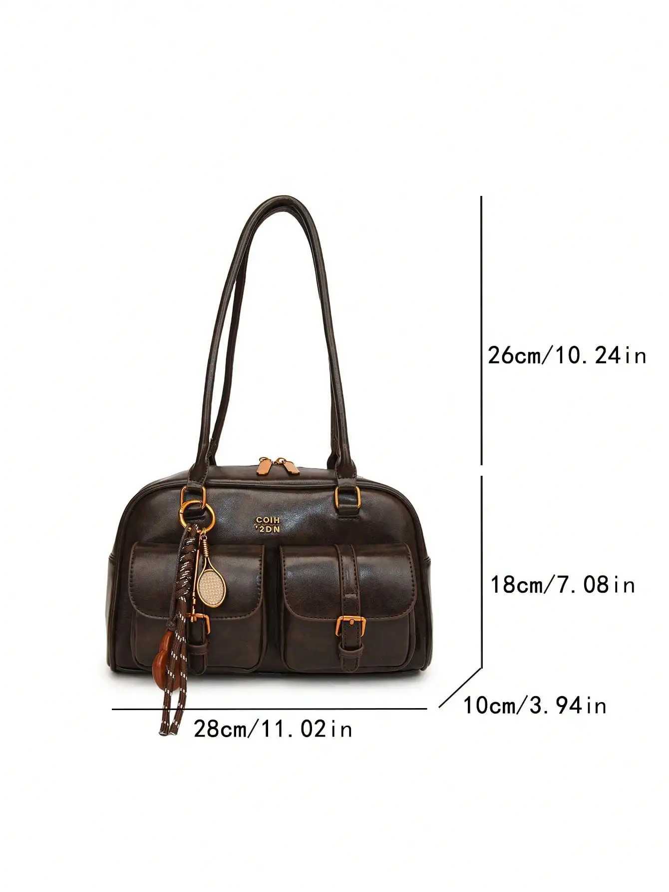 Vintage Brown for Women Crossbody Shoulder Bag with Metal Buckles Keychain Stylish Spacious Daily Purse Y250603