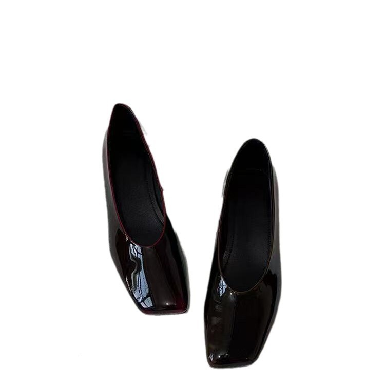 New Style British Versatile Lazy Slip-On Low Heel Square Toe Shiny Fashion Grandma Shoes for Women
