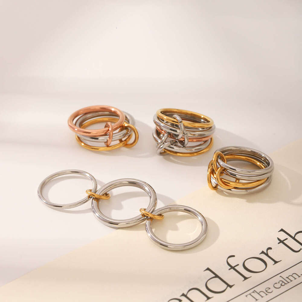 Bestselling Layered Jewelry Stainless Color Block for Women High-end Sense Simple Band Ring Titanium Steel Non-fading