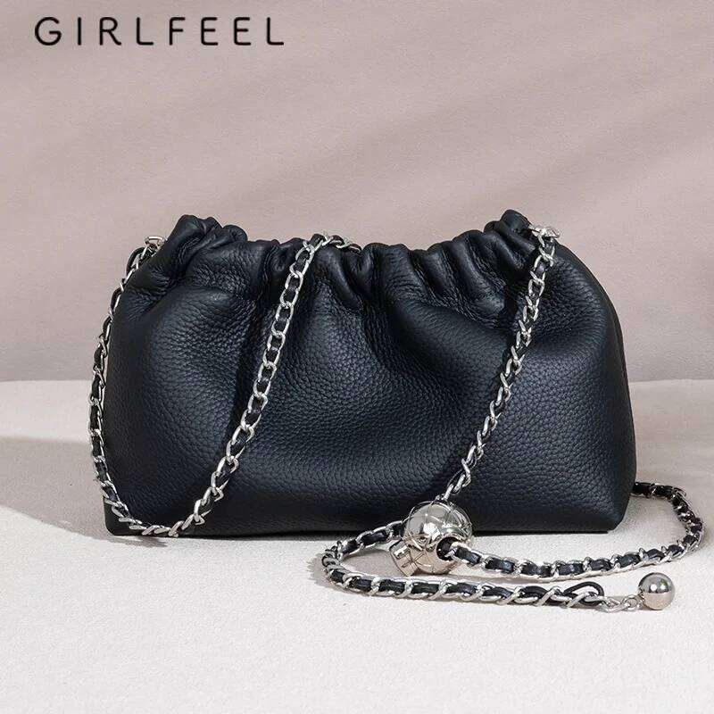 First Layer Cowhide Cloud Dumpling New Niche Design Small Ball Chain Shoulder Fashion Women's Crossbody Bag 5