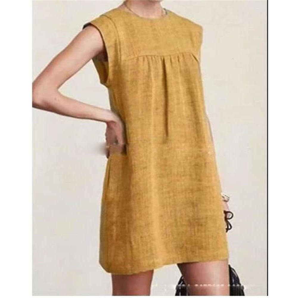 Fashion New Summer Loose Women's Casual Cotton Linen Solid Color Dress B5 b9