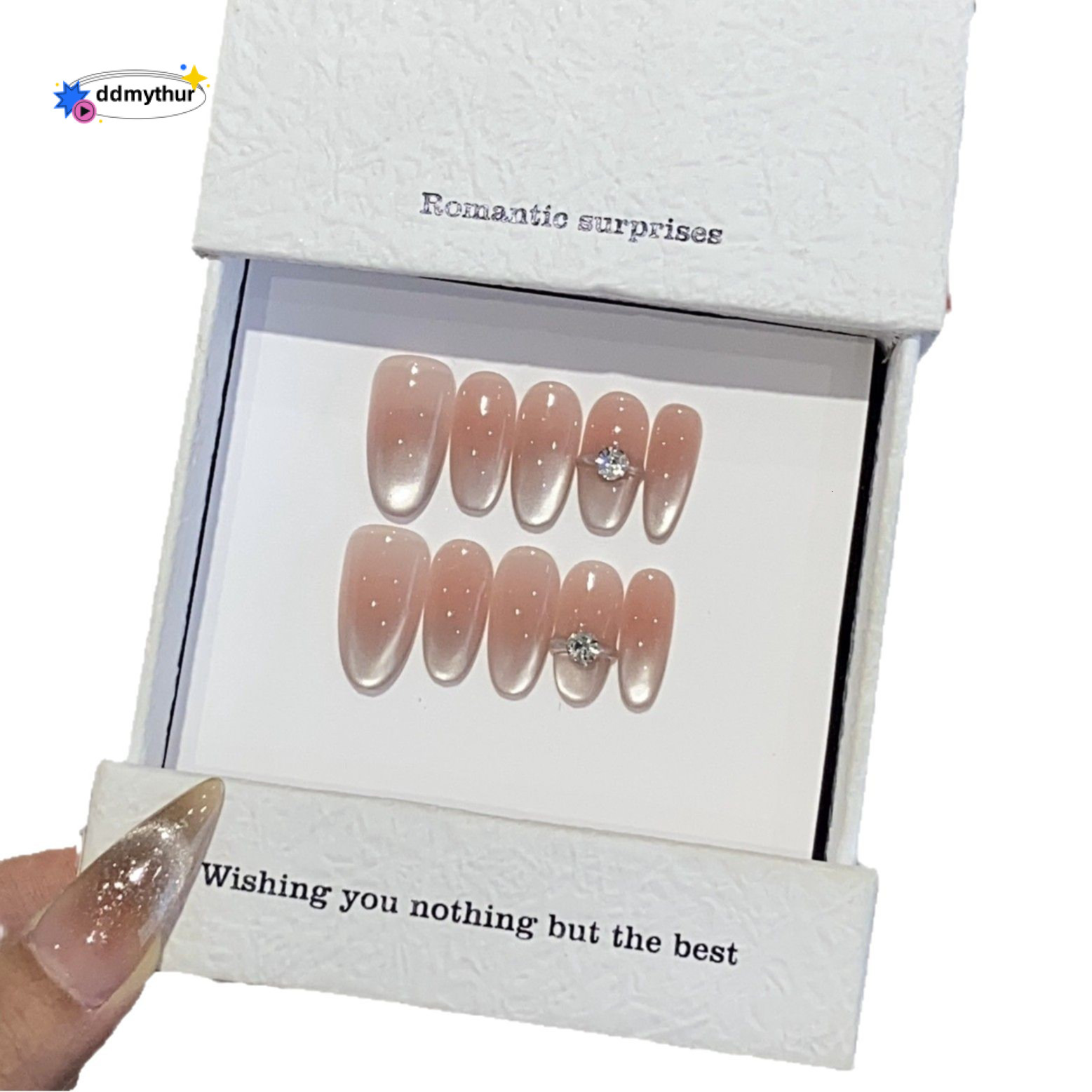One Gu Mei Nails High-end Ice Transparent Pure Desire Blush Side Light Cat Eye Inlaid Dia Detachable Wearable Nail Stickers ddmythur