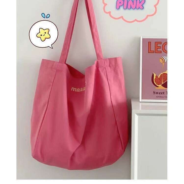 Korean and Japanese Maaas Candy Color Letter Single Shoulder Canvas Ins Student Class Simple Eco-friendly Shopping Bag