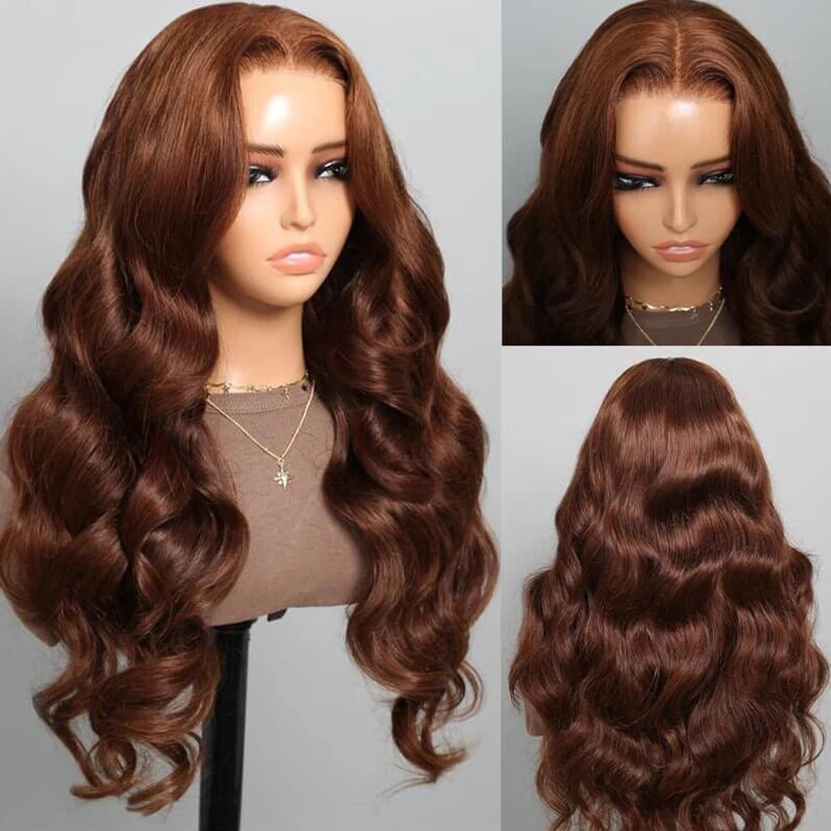 Chocolate Brown Lace Front Wig Human Hair 200 Body Wave Wigs PrePlucke 13x4 HD Lace Frontal Wig Brown Human Hair Wig Synthetic