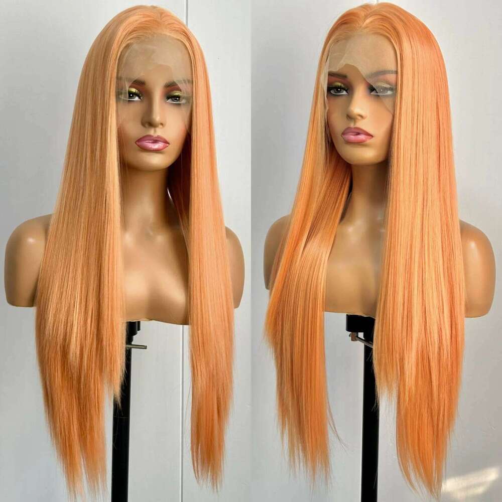 Light Orange Long Silky Straight Synthetic Lace Front Wig Free Part Ginger Colored Heat Resistant Fiber Wigs for Women Daily