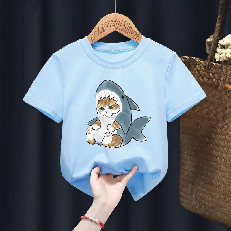 Cat Shark Funny Cute Print Casual Print Funny Boy Girl T-shirts Kid Children Manga Gift Present Black Harajuku Clothing T250603