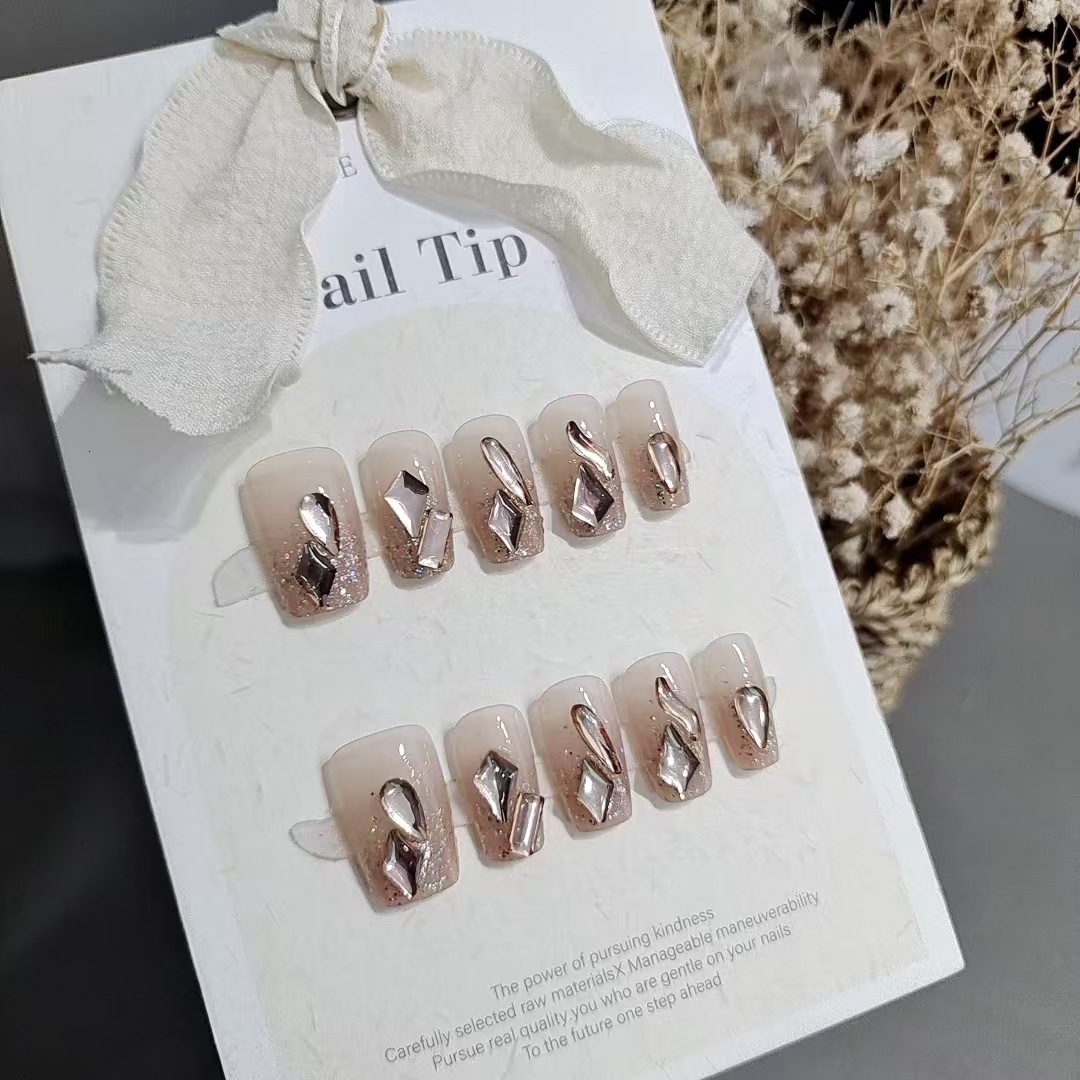 10 of Wearable Nails S172 Glass Short Stiletto High-end Brightening Dia Temperament Romantic Pure Desire Style Explosive Sparkling Nail Pieces ddmythu