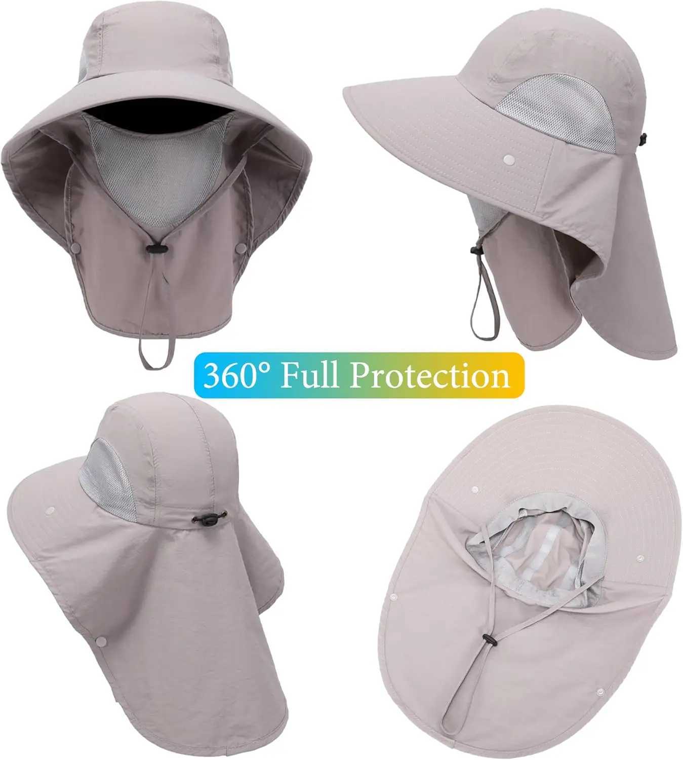 Sun Hat for Men Women Wide Brim Fishing Hat with Face Cover Neck Flap Outdoor Sun Protection Hat W250602