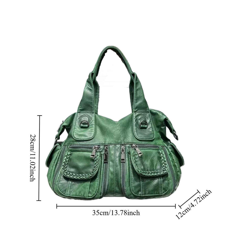 Women's bags Fashion Y2k Trendy Multi-Pocket Washed Tote Large Capacity Vintage Shoulder Bag
