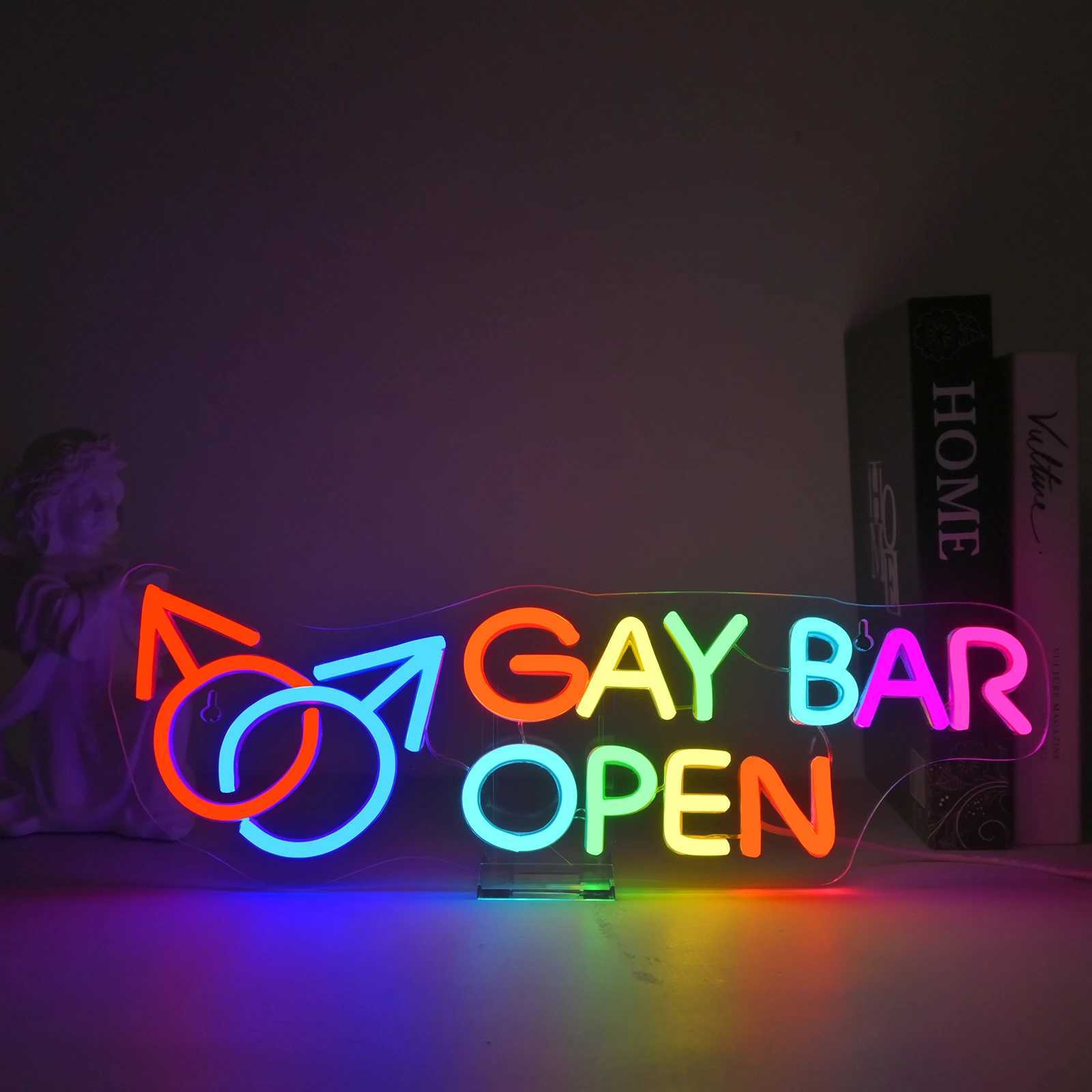 Gay Bar Open Neon Sign Wall Art Decor USB Powered LED Neon Sign Business Bar Shop Open Signs Bistro Store Party Decor XJ250602