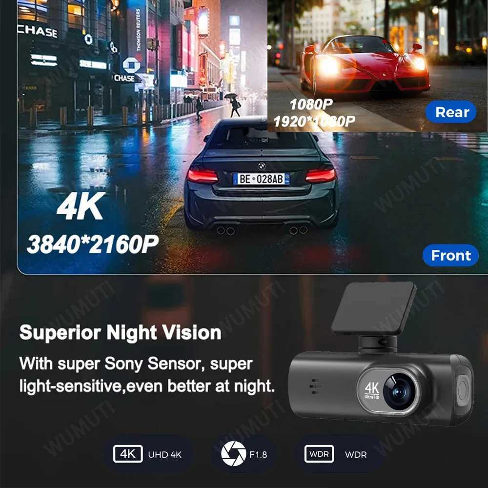 Car dvr UHD 4K Dash Cam for Car dvr Dual Lens Driving Recorder Car dvr 1080P Rear Lens Camera Built-In WiFi GPS dashcam Black Box R250529