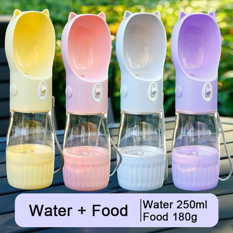 free shipping 2 in 1 Portable Dog Water Bottle For Small Big Dogs Cat Outdoor Leak-proof Puppy Drinking Bowl With Food Container Pet Feeder 250527