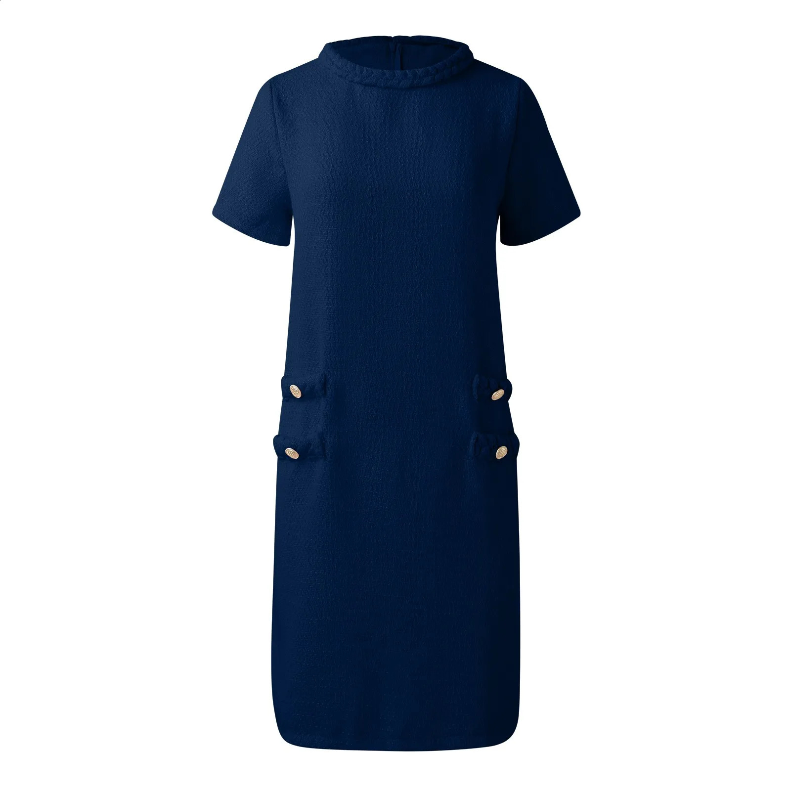 Women Sweet French Style Short Dresses Elegant Tweed Solid Color Button Up Pullover Midi Dress Office Lady Short Formal Dresses 250529