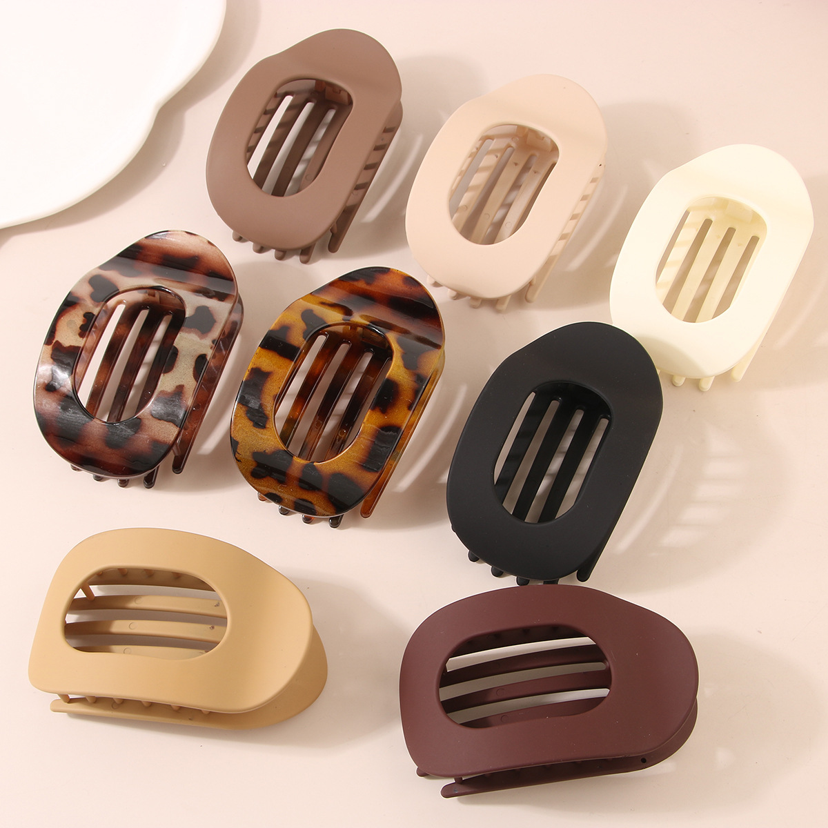 New Style Elegant and Versatile Leopard Print Oval Duck Bill Abalone Hair Clips for Half Up Hairstyles at the Back of the Head European and American H