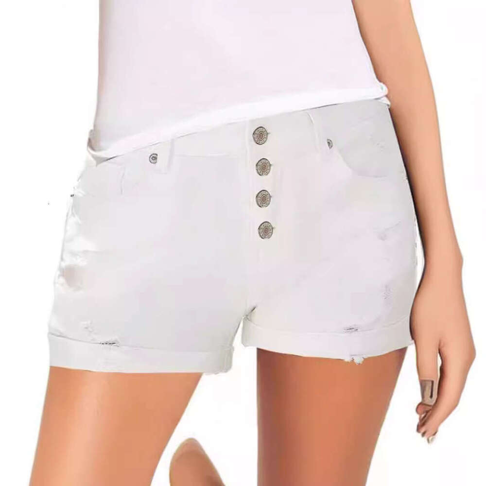 Fashion High-Waisted Stretch Slim Fit Straight Four-Button Denim Shorts B5