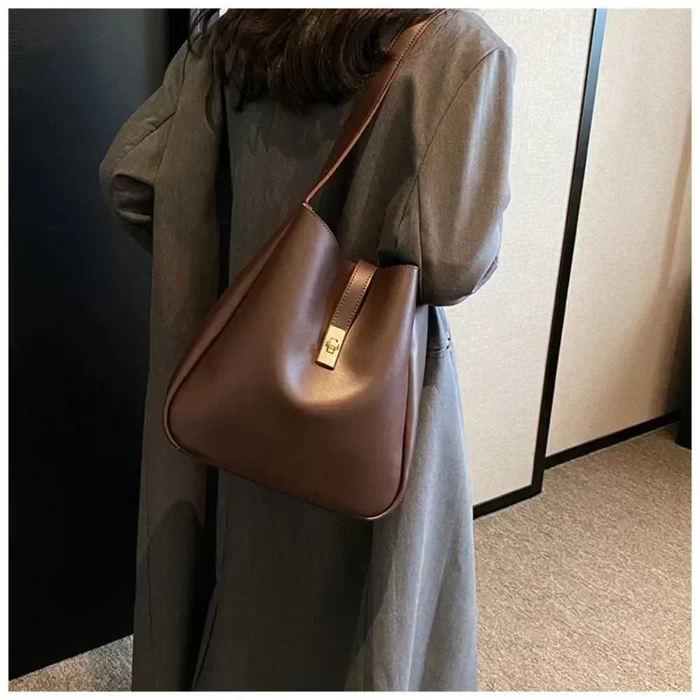 Vintage 2 PCS/SET Simple Solid Color Shoulder Bags for Women 2024 Leather Handbags and Purses Lady Designer Underarm Bag Bags W250602