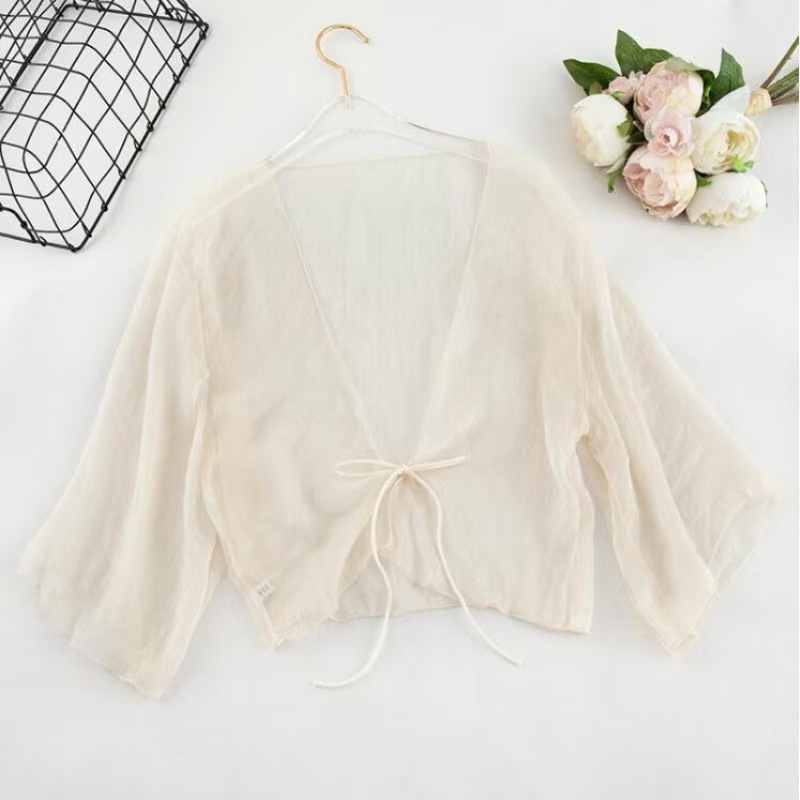 K908 Chiffon shawl short small outer shawl with suspender skirt sun protection clothing female 2024 summer cardigan small outer cross-border