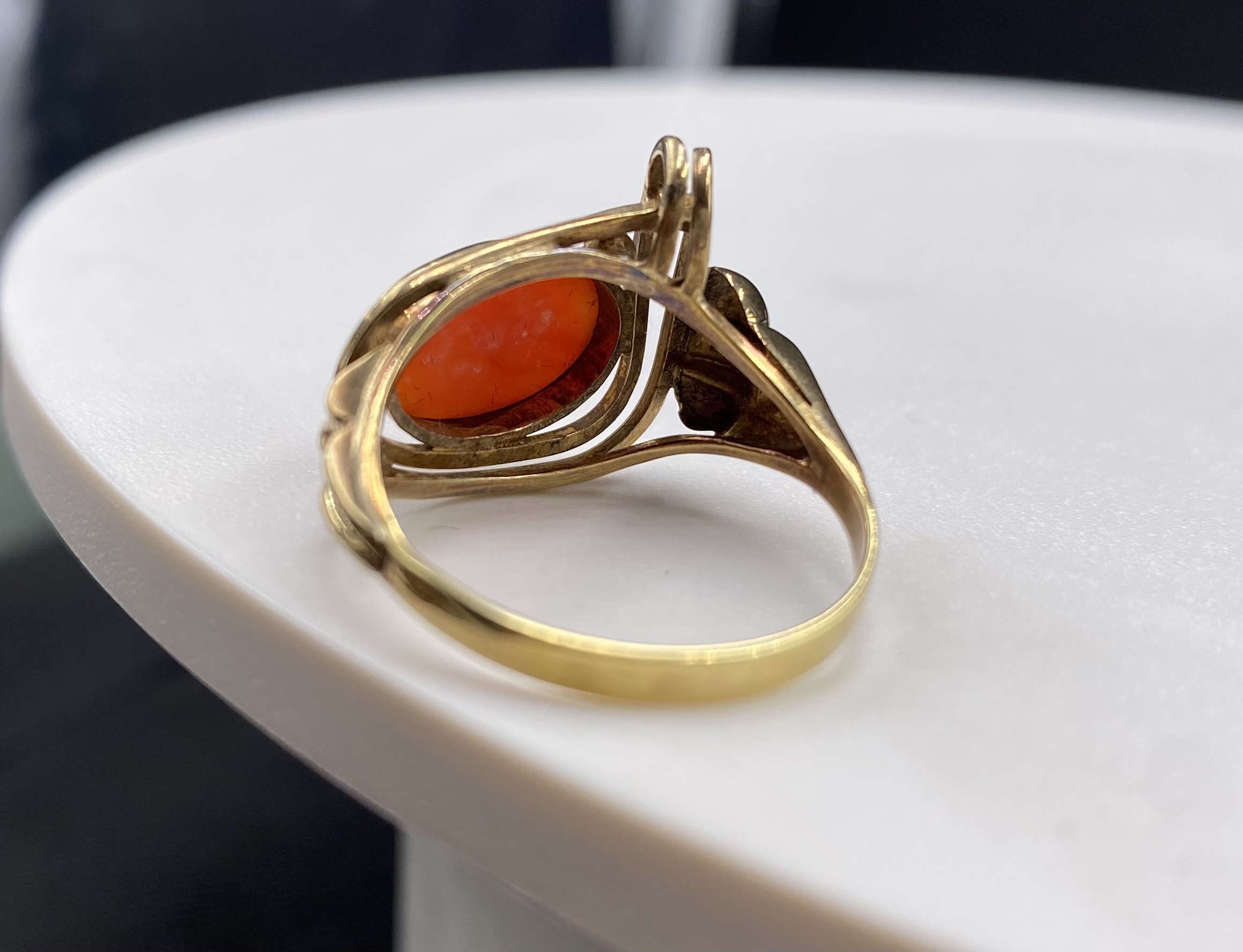 European Returned Antique Ring, Antique Fish Material with Old 14K Gold