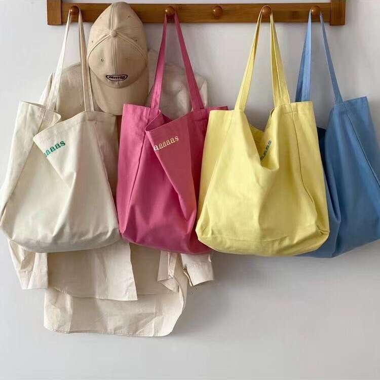 Korean and Japanese Maaas Candy Color Letter Single Shoulder Canvas Ins Student Class Simple Eco-friendly Shopping Bag