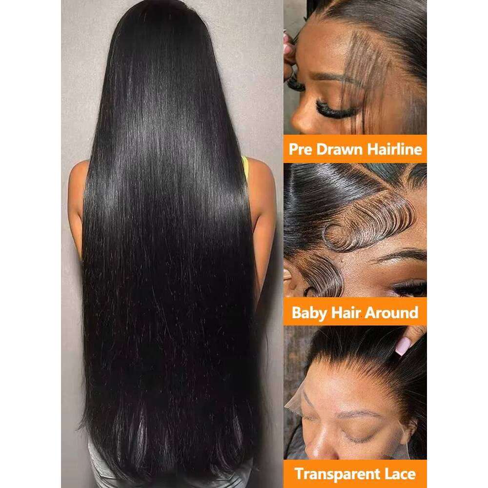 250 Density Straight 13x6 HD Black Frontal Wigs 5x5 Glueless 30 40 Inch 13x4 Lace Front Human Hair Wig Bone Closure Wear Go
