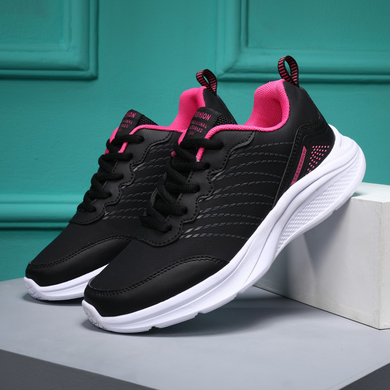 Black Sneakers For Women Spring New Lightweight Non Slip Soft Sole Leather Casual Casual Shoes Travel Running Shoes Ddmysaturn