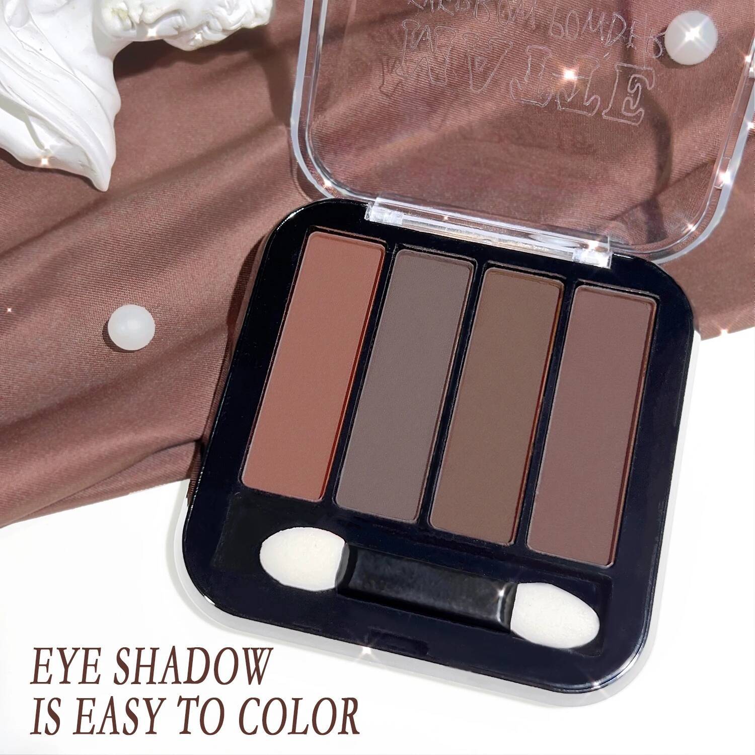 4-color matte palette, brown nude pink tone low saturation daily commuter makeup eyeshadow