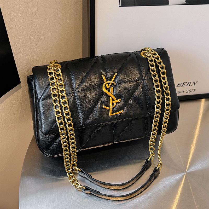 New versatile women's bag with diamond patterned chain shoulder bag fashionable show temperament crossbody bag black